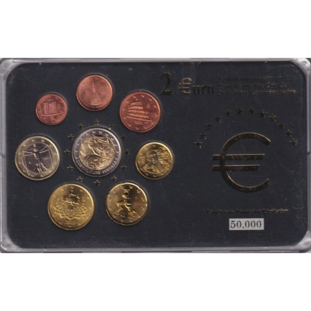 Italie - Coffret 8 Monnaies - 1 Cent à 1 euro 2002 + 2€ commemo 2005 - 50.000 ex