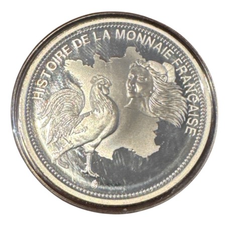 Médaille - 2 Francs Commerce dorée et incrustée - 1920-27 - Tour Eiffel - Histoire de la monnaie Française - cuivre argenté 
