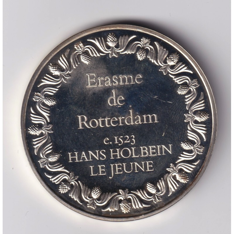 Médaille - Erasme de Rotterdam - 1523 Hans Holbein le jeune - Les 100 plus grands chefs-d'oeuvre - argent 65g 0,800 - 50,5mm - S