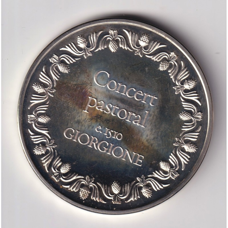 Médaille - Concert pastoral - 1510 - Giorgone - Les 100 plus grands chefs-d'oeuvre - argent 65g 0,800 - 50,5mm - SUP