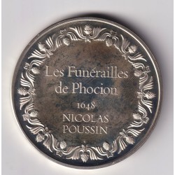 Médaille - Les funérailles de phocion - 1648 - nicolas poussin - Les 100 plus grands chefs-d'oeuvre - argent 65g 0,800 - 50,5mm  2
