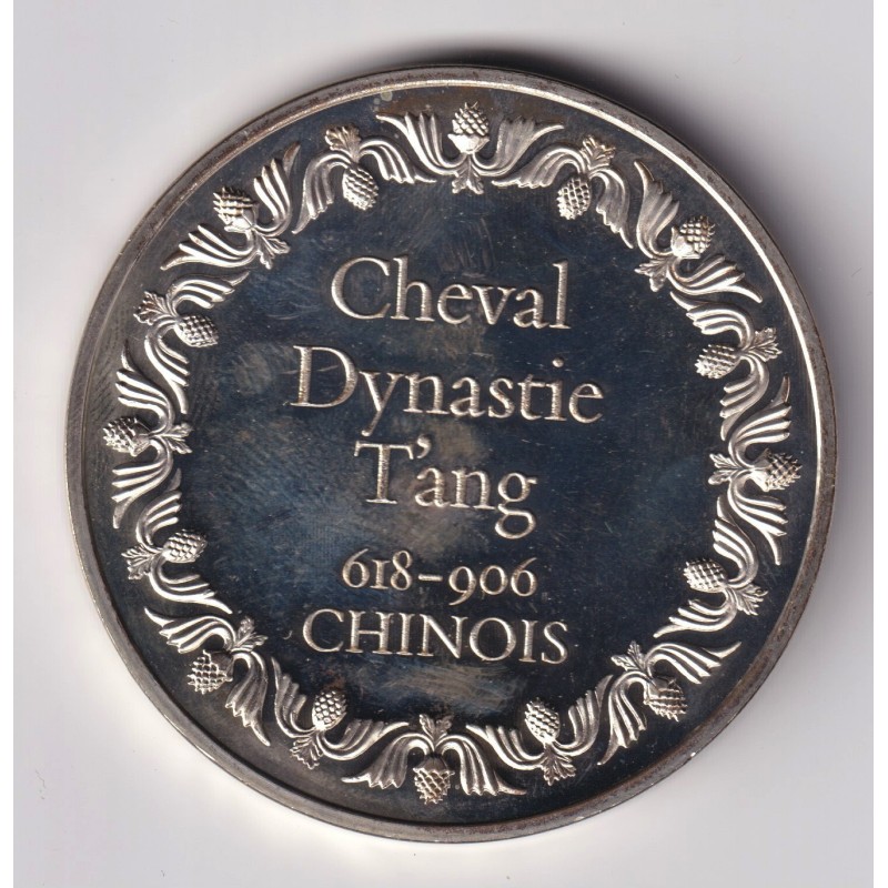 Médaille - Cheval dynastie t'anglicisons - 618-906 - chinois - Les 100 plus grands chefs-d'oeuvre - argent 65g 0,800 - 50,5mm - 