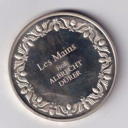 Médaille - Les mains - 1508 - Albrecht Durer - Les 100 plus grands chefs-d'oeuvre - argent 65g 0,800 - 50,5mm - SUP 2