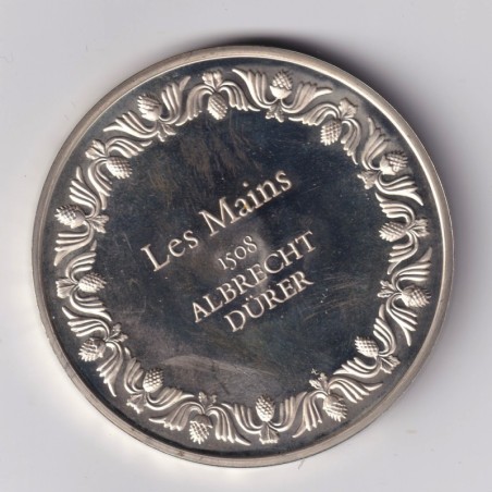 Médaille - Les mains - 1508 - Albrecht Durer - Les 100 plus grands chefs-d'oeuvre - argent 65g 0,800 - 50,5mm - SUP