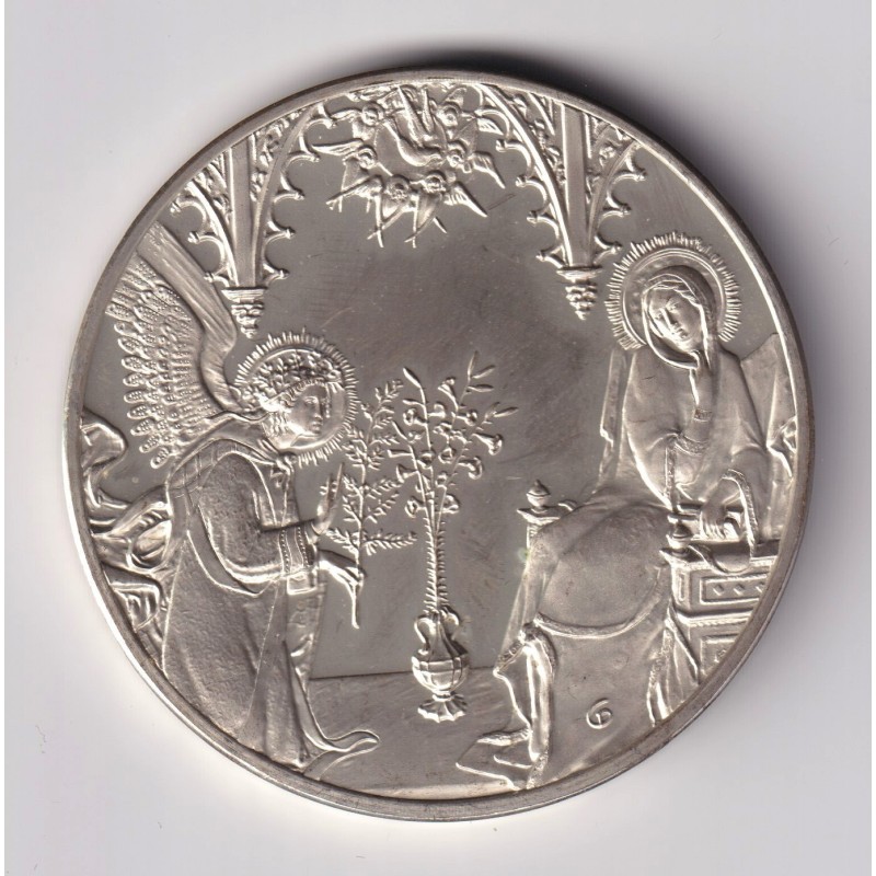 Médaille - L'annonciation - 1333 - Simone Martini - Les 100 plus grands chefs-d'oeuvre - argent 65g 0,800 - 50,5mm - SUP