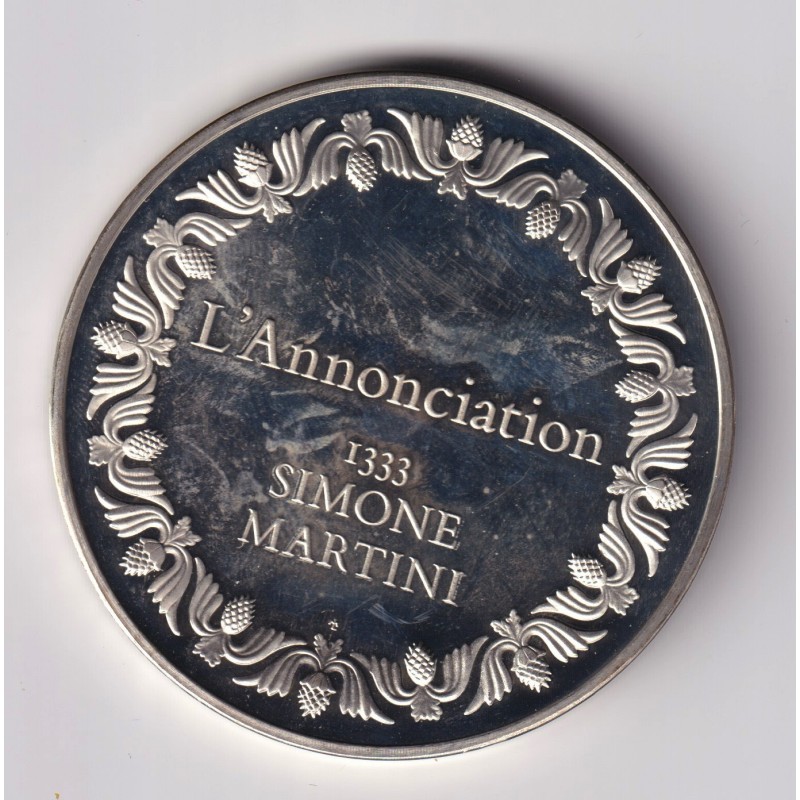 Médaille - L'annonciation - 1333 - Simone Martini - Les 100 plus grands chefs-d'oeuvre - argent 65g 0,800 - 50,5mm - SUP