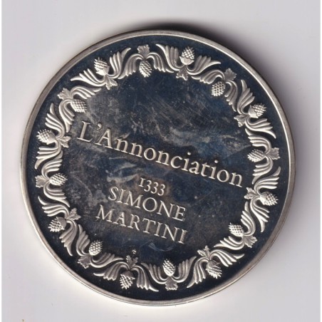 Médaille - L'annonciation - 1333 - Simone Martini - Les 100 plus grands chefs-d'oeuvre - argent 65g 0,800 - 50,5mm - SUP