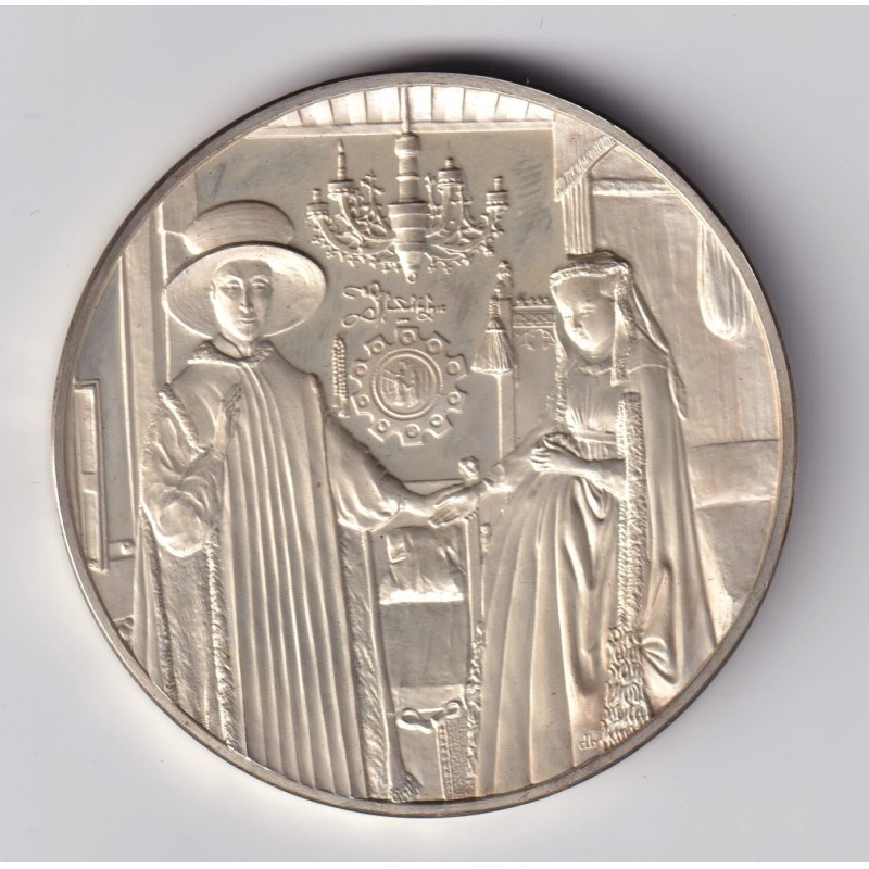 Médaille - Portrait d'arnolfini et sa femme- 1434 - Jan van eyck - Les 100 plus grands chefs-d'oeuvre - argent 65g 0,800 - 50,5m