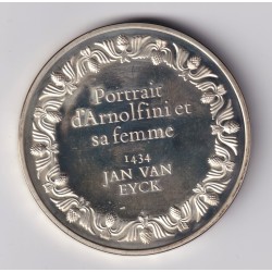 Médaille - Portrait d'arnolfini et sa femme- 1434 - Jan van eyck - Les 100 plus grands chefs-d'oeuvre - argent 65g 0,800 - 50,5m 2