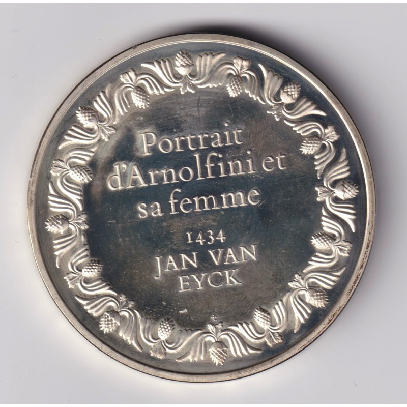 Médaille - Portrait d'arnolfini et sa femme- 1434 - Jan van eyck - Les 100 plus grands chefs-d'oeuvre - argent 65g 0,800 - 50,5m