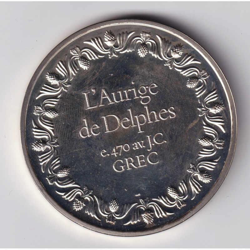 Médaille - L'aurige de Delphes - 470 av JC - Grec - Les 100 plus grands chefs-d'oeuvre - argent 65g 0,800 - 50,5mm - SUP