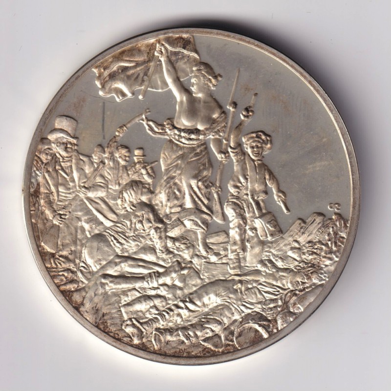 Médaille - la liberté guidant le peuple - 1830 - eugene Delacroix - Les 100 plus grands chefs-d'oeuvre - argent 65g 0,800 - 50,5