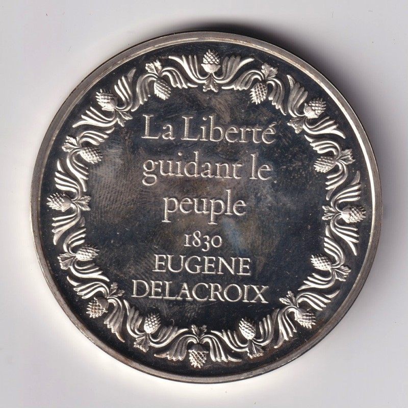 Médaille - la liberté guidant le peuple - 1830 - eugene Delacroix - Les 100 plus grands chefs-d'oeuvre - argent 65g 0,800 - 50,5
