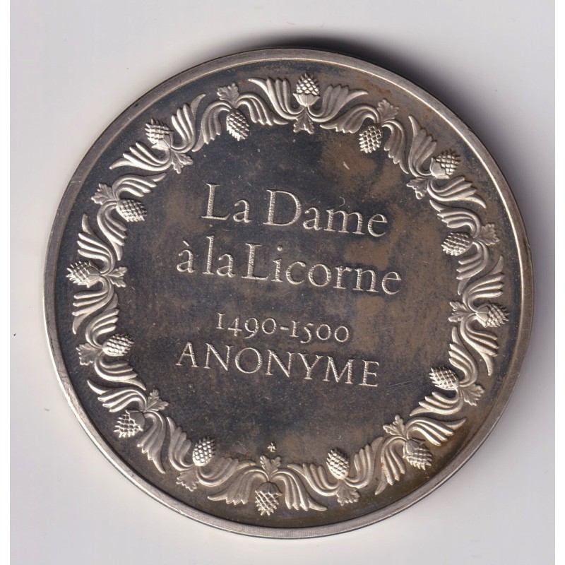 Médaille - La dame à la licorne - 1490-1500 - anonyme - Les 100 plus grands chefs-d'oeuvre - argent 65g 0,800 - 50,5mm - SUP
