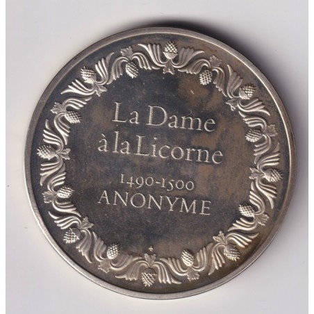 Médaille - La dame à la licorne - 1490-1500 - anonyme - Les 100 plus grands chefs-d'oeuvre - argent 65g 0,800 - 50,5mm - SUP