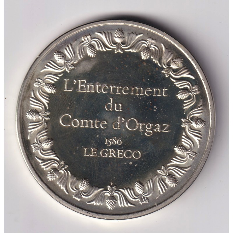 Médaille - L'enterrement du comte d'orage - 1586 - le greco - Les 100 plus grands chefs-d'oeuvre - argent 65g 0,800 - 50,5mm - S