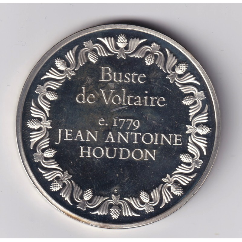 Médaille - Buste de Voltaire - 1779 - jean antoine Houdon - Les 100 plus grands chefs-d'oeuvre - argent 65g 0,800 - 50,5mm - SUP
