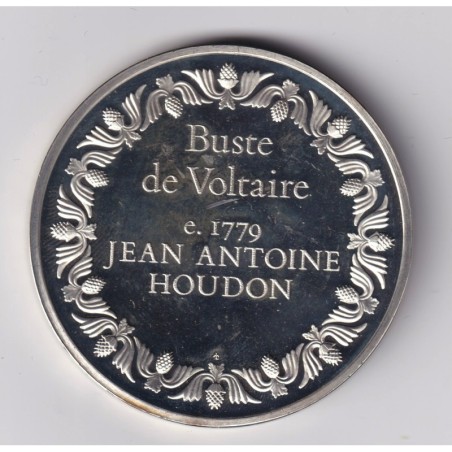 Médaille - Buste de Voltaire - 1779 - jean antoine Houdon - Les 100 plus grands chefs-d'oeuvre - argent 65g 0,800 - 50,5mm - SUP