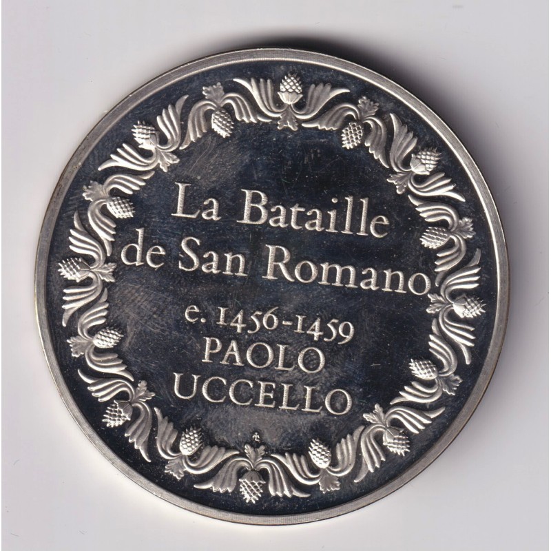 Médaille - La bataille de san romano - 1456-1459 - paolo uccello - Les 100 plus grands chefs-d'oeuvre - argent 65g 0,800 - 50,5m
