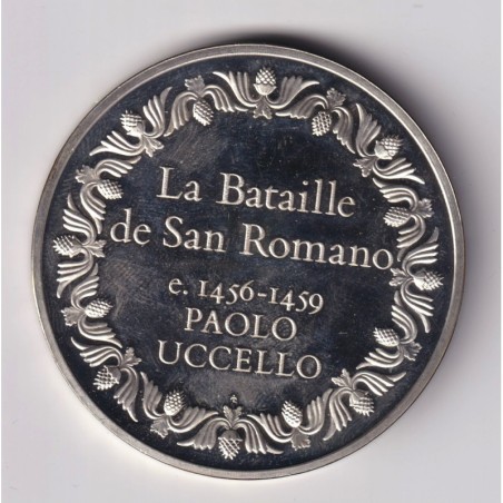 Médaille - La bataille de san romano - 1456-1459 - paolo uccello - Les 100 plus grands chefs-d'oeuvre - argent 65g 0,800 - 50,5m
