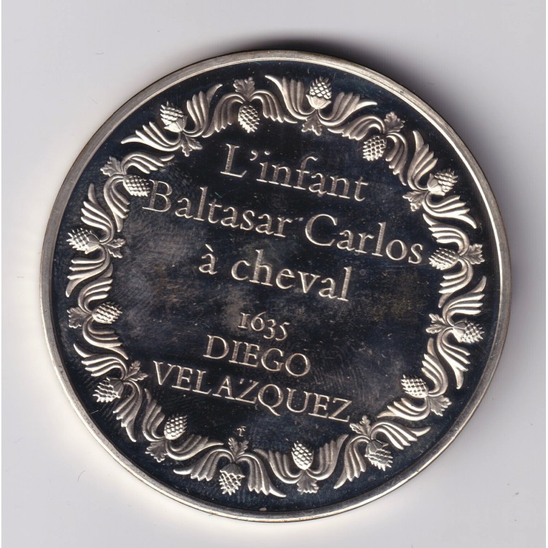 Médaille - L'infant Baltasar carlos à cheval - 1635 - diego velazquez - Les 100 plus grands chefs-d'oeuvre - argent 65g 0,800 - 