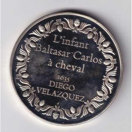 Médaille - L'infant Baltasar carlos à cheval - 1635 - diego velazquez - Les 100 plus grands chefs-d'oeuvre - argent 65g 0,800 - 