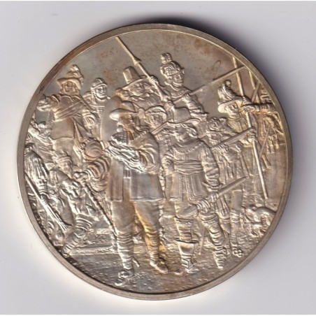 Médaille - La ronde de nuit - 1642 - Rembrandt van rijn - Les 100 plus grands chefs-d'oeuvre - argent 65g 0,800 - 50,5mm - SUP