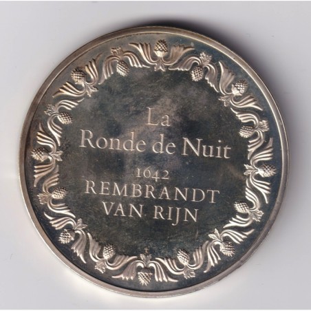 Médaille - La ronde de nuit - 1642 - Rembrandt van rijn - Les 100 plus grands chefs-d'oeuvre - argent 65g 0,800 - 50,5mm - SUP