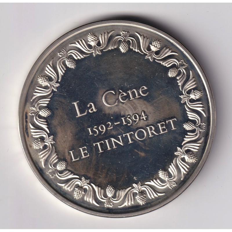 Médaille - La cène - 1592-1594 - Le tintoret - Les 100 plus grands chefs-d'oeuvre - argent 65g 0,800 - 50,5mm - SUP