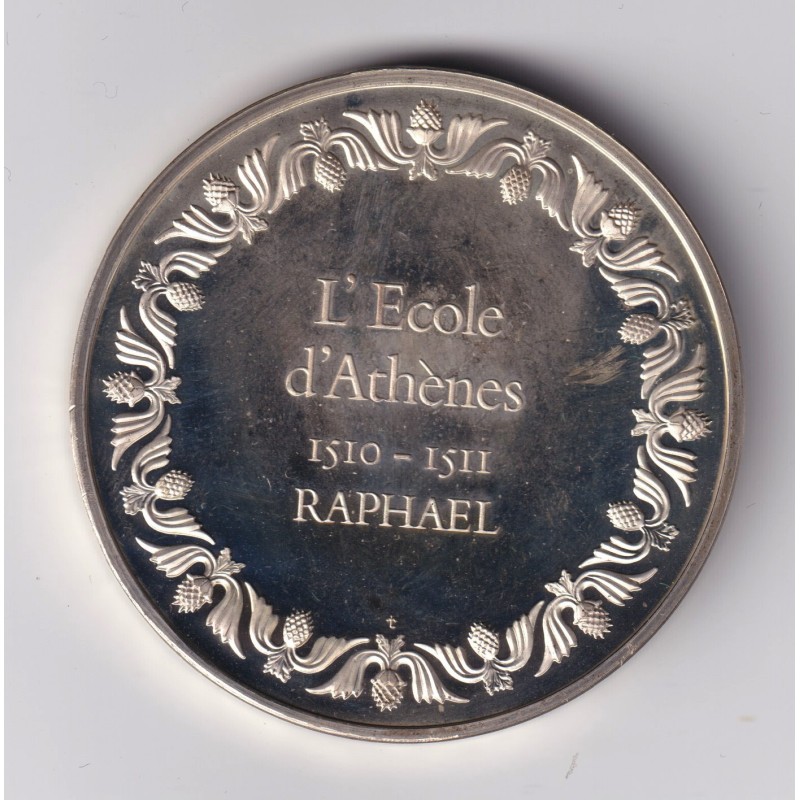 Médaille - L'école d'Athènes - 1510-1511 - Raphael - Les 100 plus grands chefs-d'oeuvre - argent 65g 0,800 - 50,5mm - SUP
