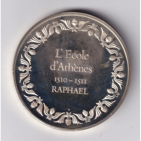 Médaille - L'école d'Athènes - 1510-1511 - Raphael - Les 100 plus grands chefs-d'oeuvre - argent 65g 0,800 - 50,5mm - SUP