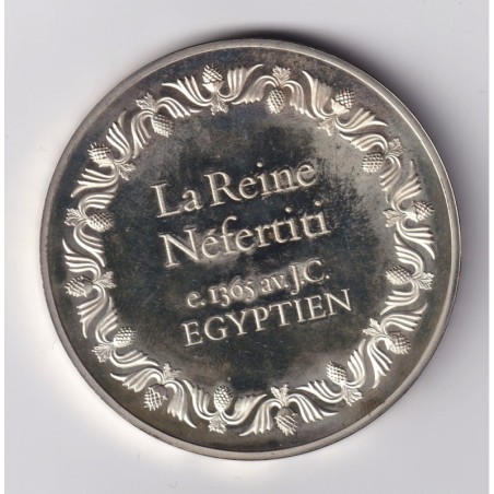 Médaille - La reine Néfertiti - 1365 av JC - Egyptien - Les 100 plus grands chefs-d'oeuvre - argent 65g 0,800 - 50,5mm - SUP