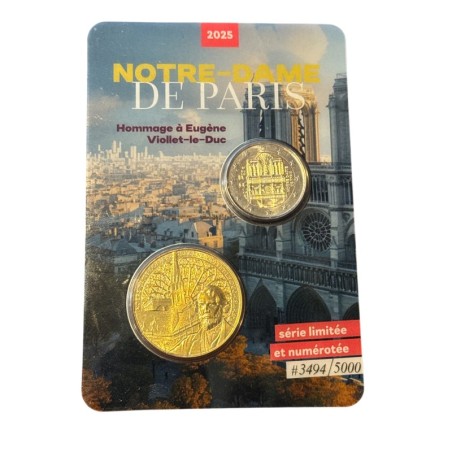Dept75 - Encart Notre-dame de paris - Médaille + 2 Euro 2025