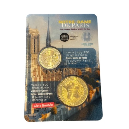 Dept75 - Encart Notre-dame de paris - Médaille + 2 Euro 2025