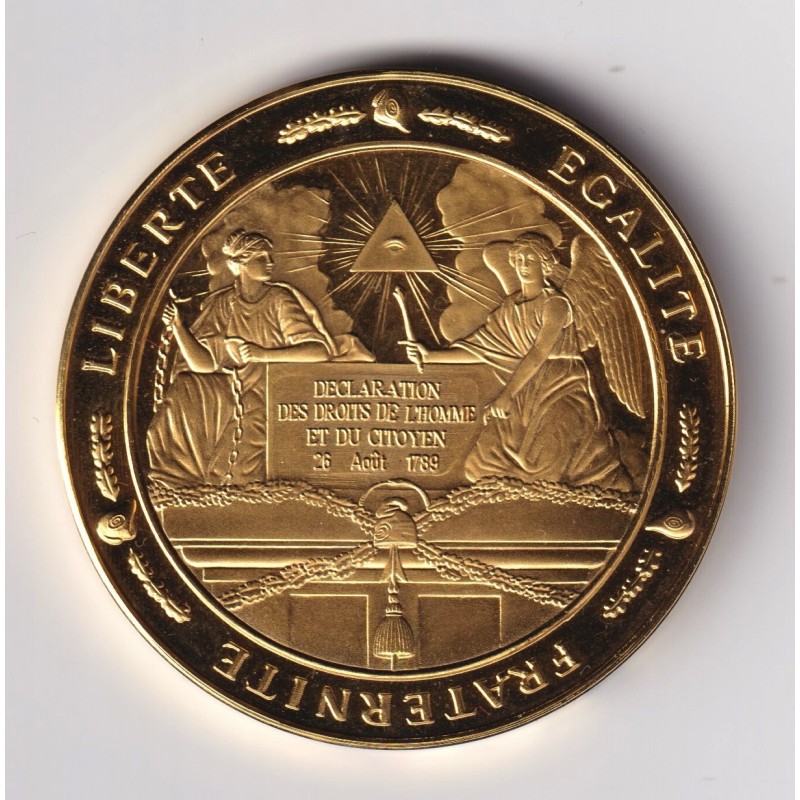 Médaille - Déclaration des droits de l'homme - 26 aout 1789 - Révolution Française - argent doré 24 carats - 44,5mm