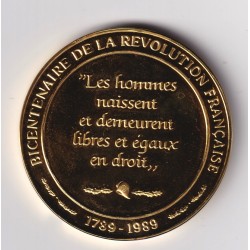 Médaille - Déclaration des droits de l'homme - 26 aout 1789 - Révolution Française - argent doré 24 carats - 44,5mm 2
