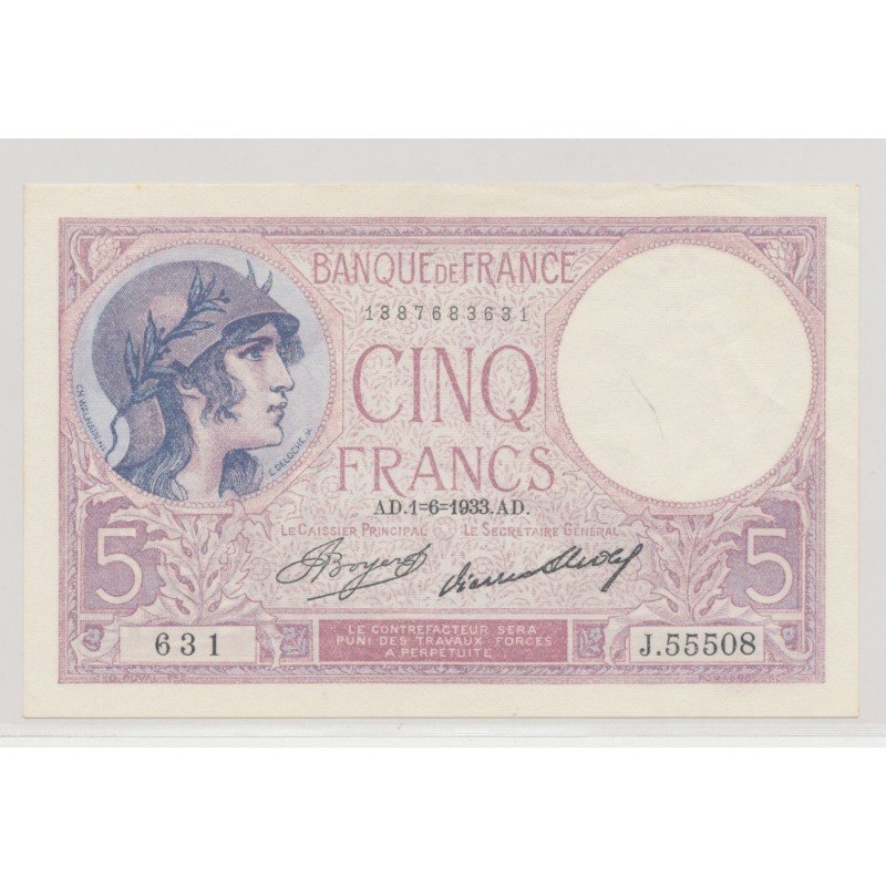 5 Francs Violet - 1.06.1933