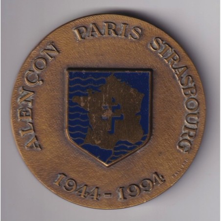 Médaille - 50 ans de la libération - 1944-1994 - Alençon Paris Strasbourg - bronze - 71mm