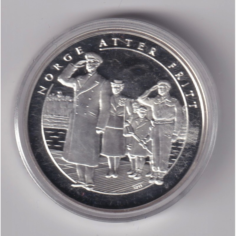 Médaille - Norvège 1 krig 1940-1945 - N°10 Norge atter fritt - argent 20g 0,999 - 39mm - FDC