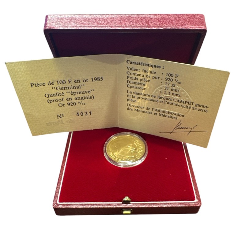 100 Francs Or - 1985 - Emile Zola - Germinal - Or 17g 0,920 - Belle épreuve