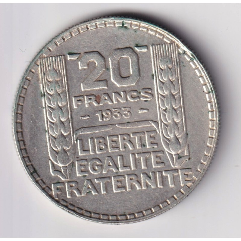 20 Francs Turin - 1933 - rameaux longs - TTB