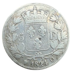 5 Francs Louis XVIII - Buste nu - 1824 Q Perpignan - TB 2