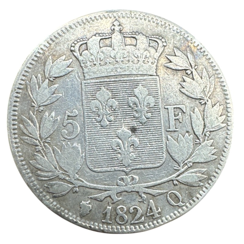 5 Francs Louis XVIII - Buste nu - 1824 Q Perpignan - TB
