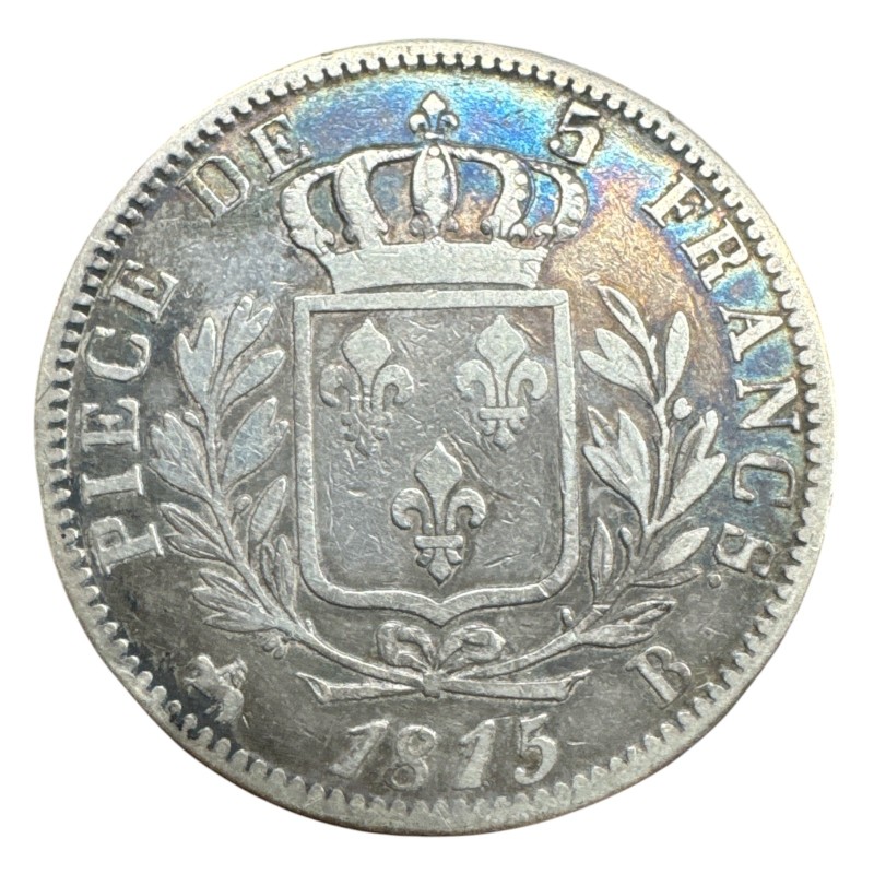 5 Francs Louis XVIII - 1815 B Rouen - Buste habillé - TB