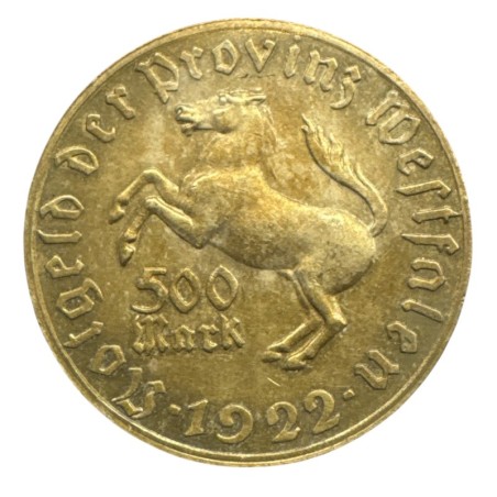 Allemagne - 500 Mark 1922 - Westphalie von stein - laiton - TTB
