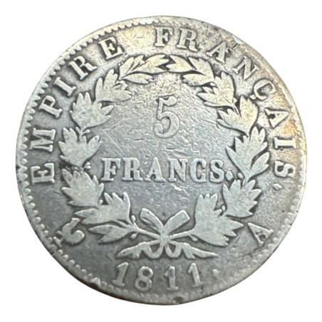 5 Francs Napoléon empereur - 1811 A Paris - B/TB