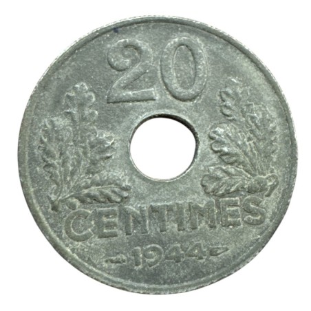 20 Centimes État Français - 1944 - zinc - Type 20 - TTB