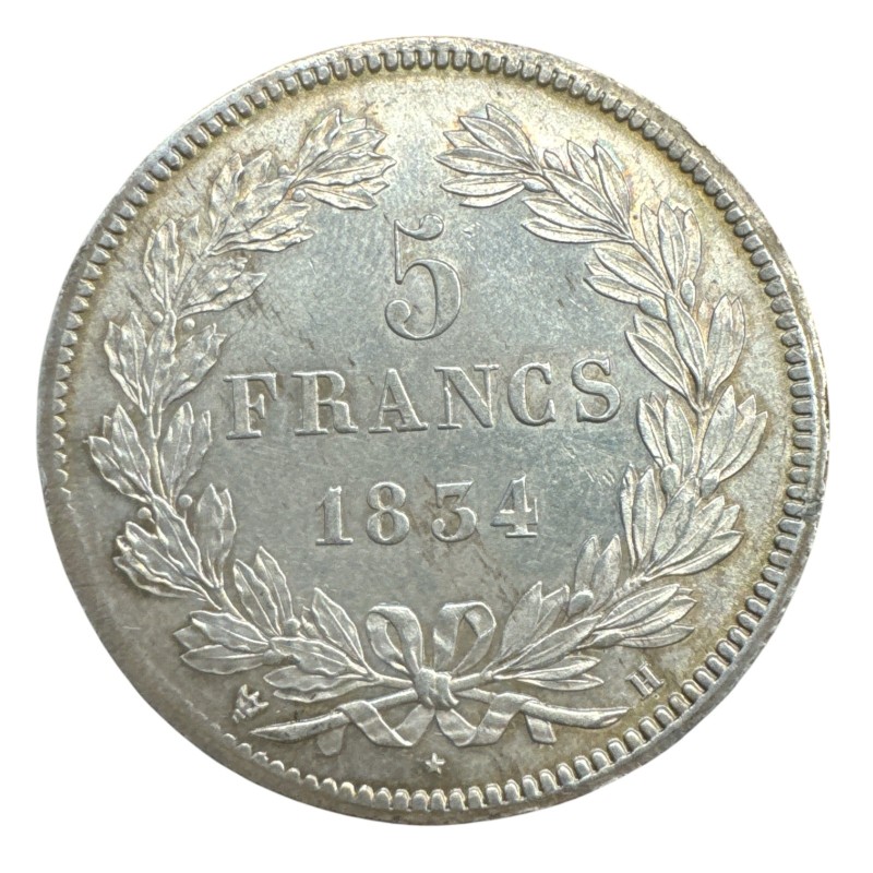 5 Francs Louis philippe I - 1834 H La rochelle - Tranche en relief - TTB+