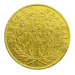 5 Francs Or - 1859 A Paris - Napoléon III Tête nue - TB 2