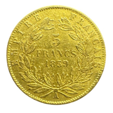 5 Francs Or - 1859 A Paris - Napoléon III Tête nue - TB